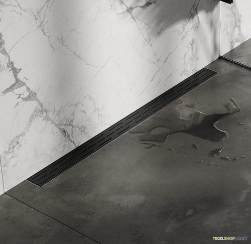 Douchegoot Brauer WallDrain Zwart Geborsteld Muur Montage 90x7 cm Inclusief Standaard Rooster
