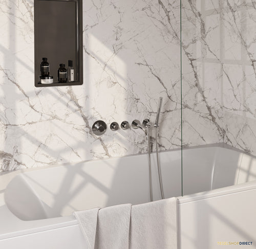 Brauer Stripe thermostatische inbouw badkraan SET 01 met uitloop en staaf handdouche en doucheslang en wandaansluitbocht chroom