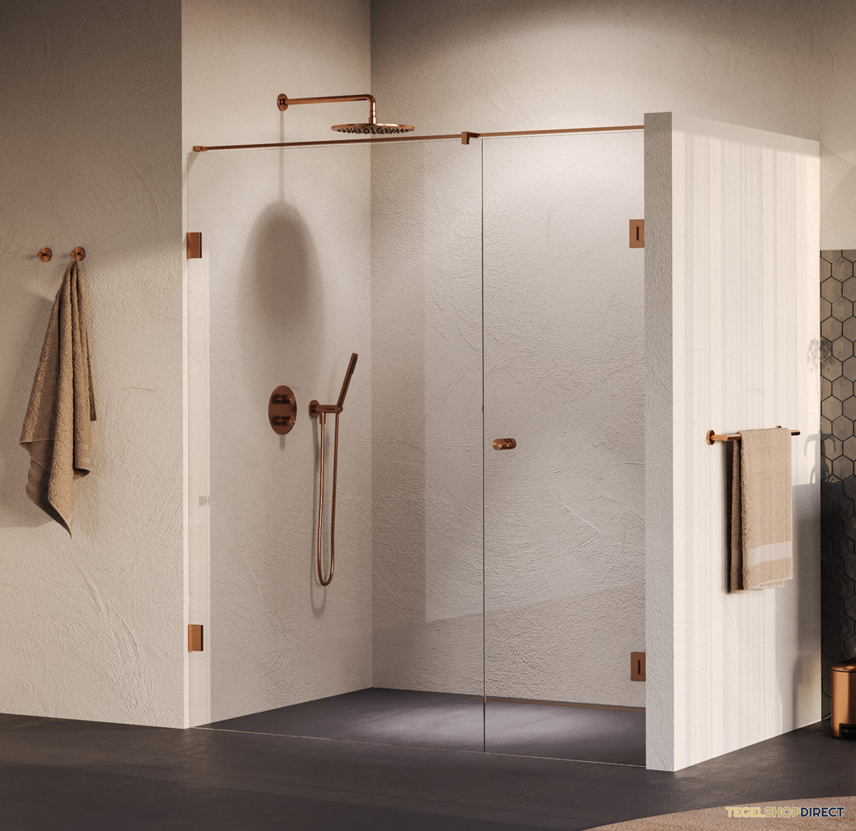 BRAUER Void Carving nisdeur 2-delig helder glas 170x200 omkeerbaar met draaideur 70 aan muur incl. glascoating PVD koper geborsteld