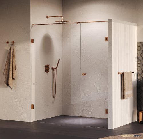 BRAUER Void Carving nisdeur 2-delig helder glas 170x200 omkeerbaar met draaideur 70 aan muur incl. glascoating PVD koper geborsteld