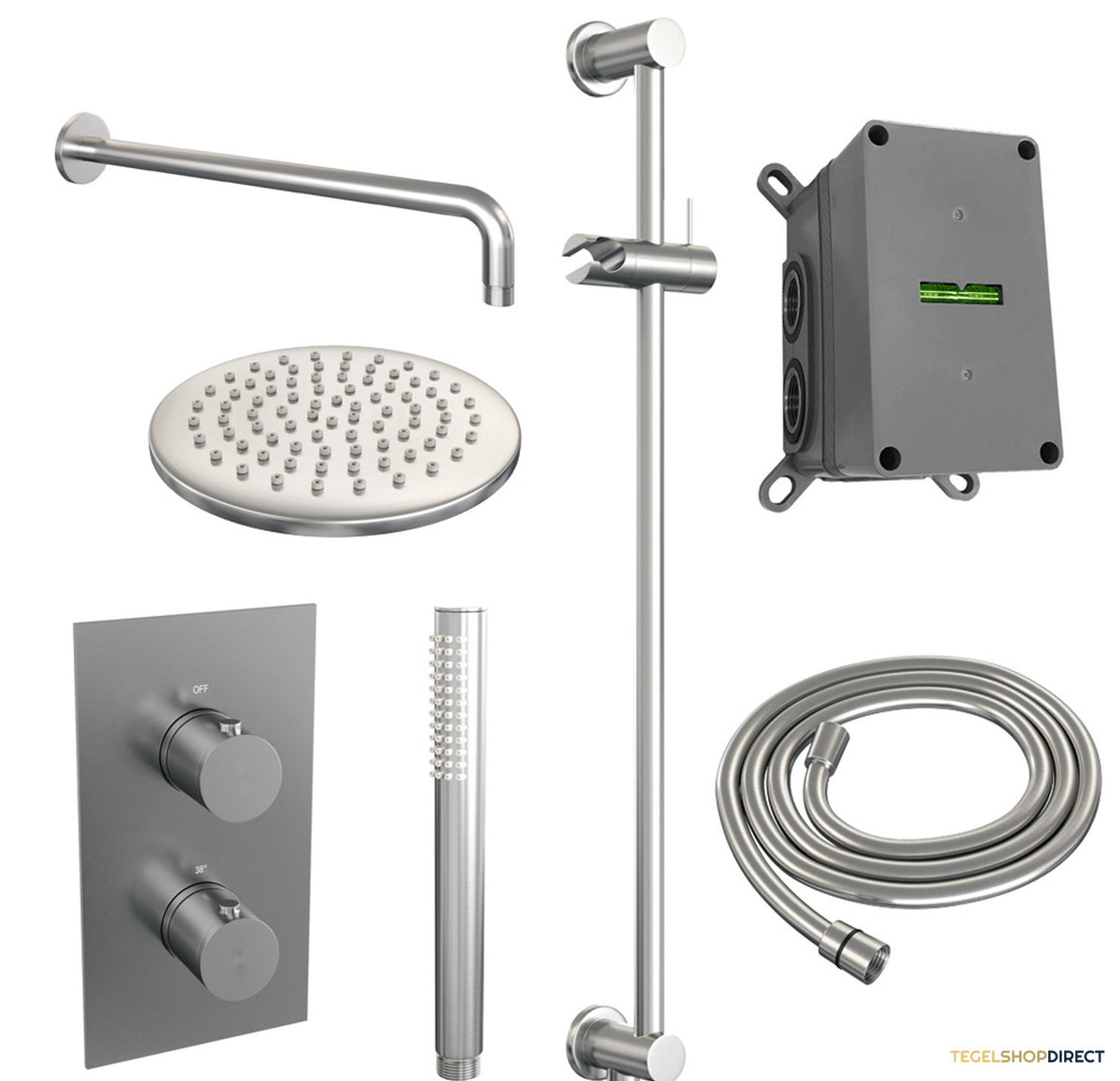 Inbouw Regendouche Set Brauer Brushed Edition Gebogen Wanduitloop Ronde Hoofddouche 20 cm Met Glijstang RVS Look – afbeelding 2