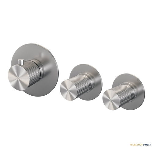 Inbouwthermostaat Brauer Brushed Carving en 2 Stopkranen Met in- en Afbouwdelen Geborsteld RVS
