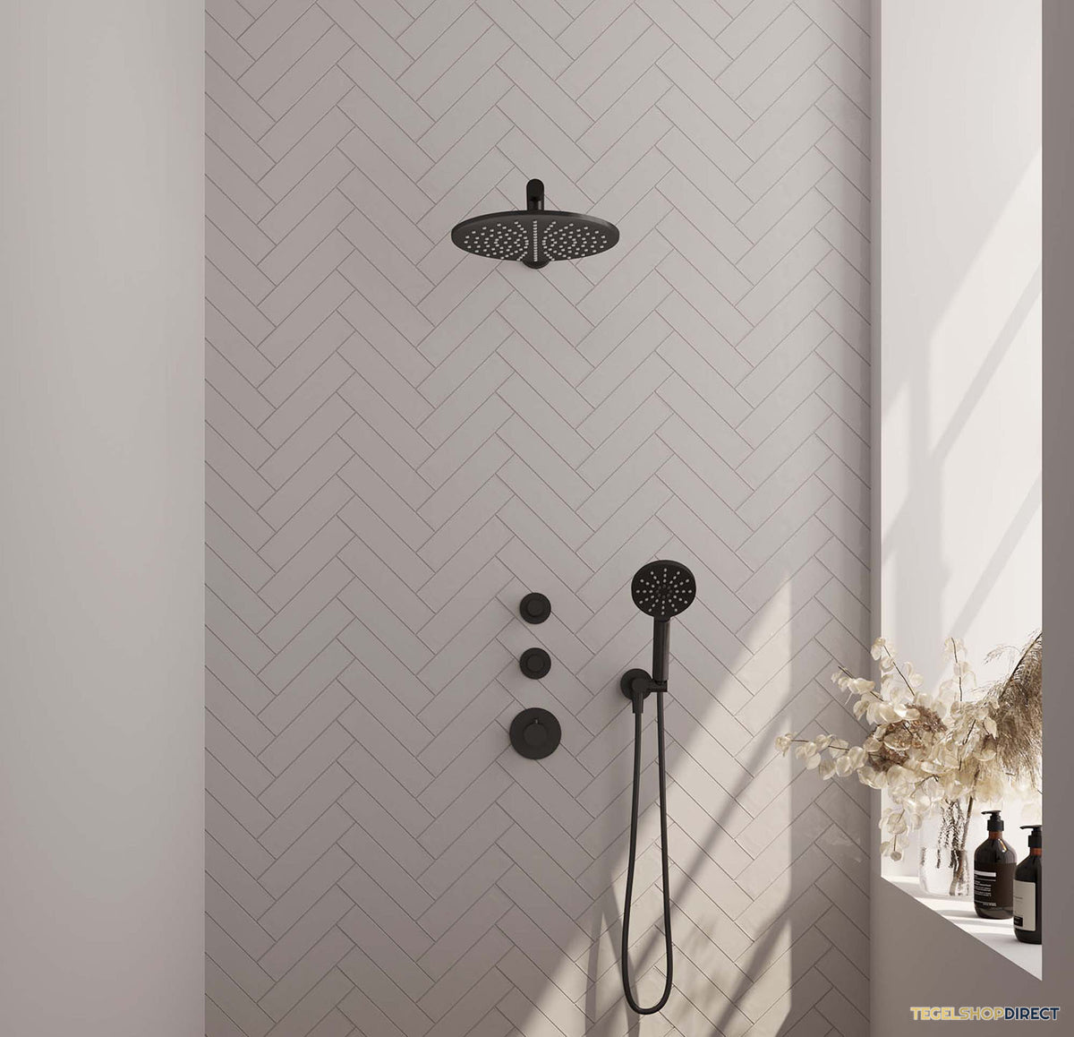 Thermostatisch Inbouwdoucheset Brauer Black 30cm Hoofddouche Wandarm 3 Standen Handdouche Mat Zwart