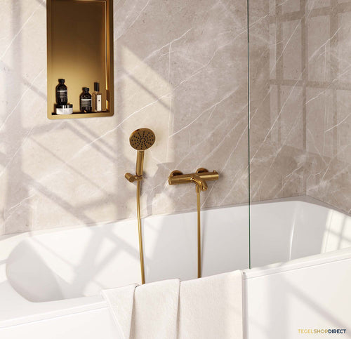 Opbouwset Bad- en Douchekraan Brauer Gold Edition Thermostatisch Met Wandhouder En Handdouche 3 Standen Geborsteld Goud