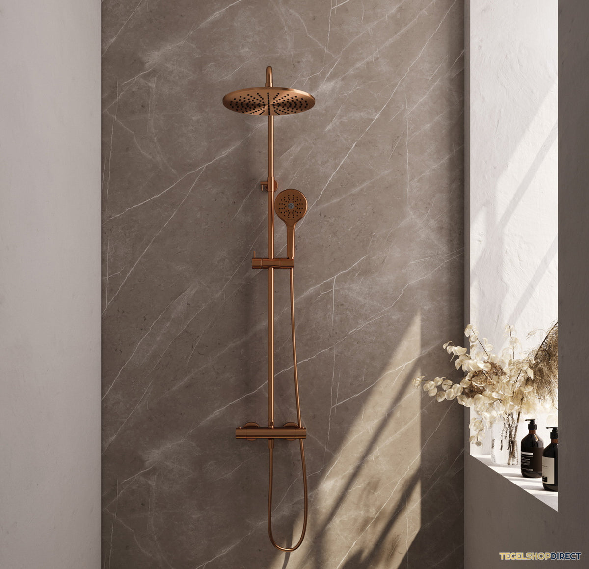 Regendouche Brauer Copper Showerpipe Met Thermostaat 30cm 3 Standen Koper