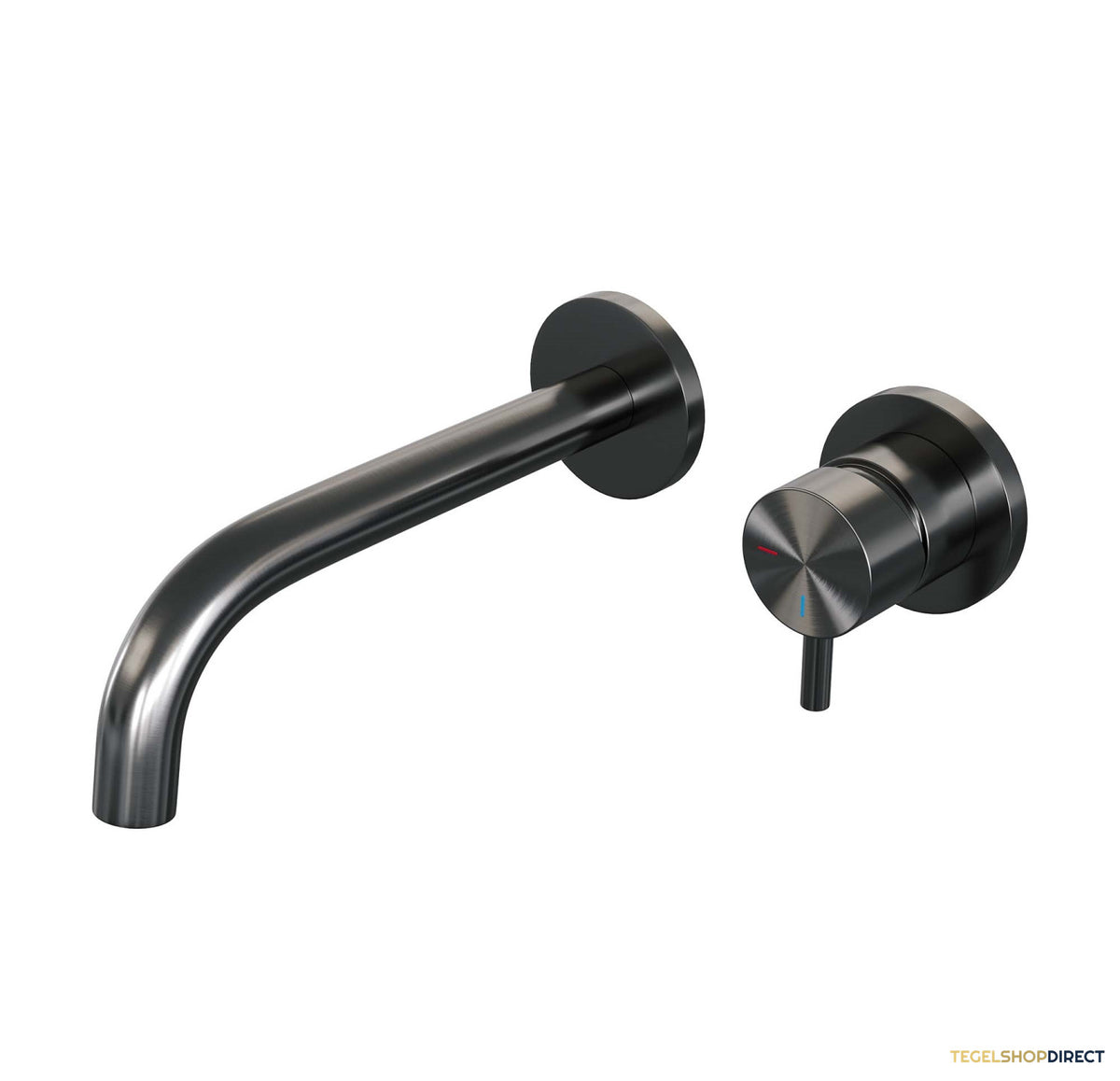 Inbouw Wastafelmengkraan Brauer Gunmetal Edition Coldstart Gebogen Uitloop Korte Ronde Hendel Rechts Geborsteld Gunmetal PVD Met Rozetten