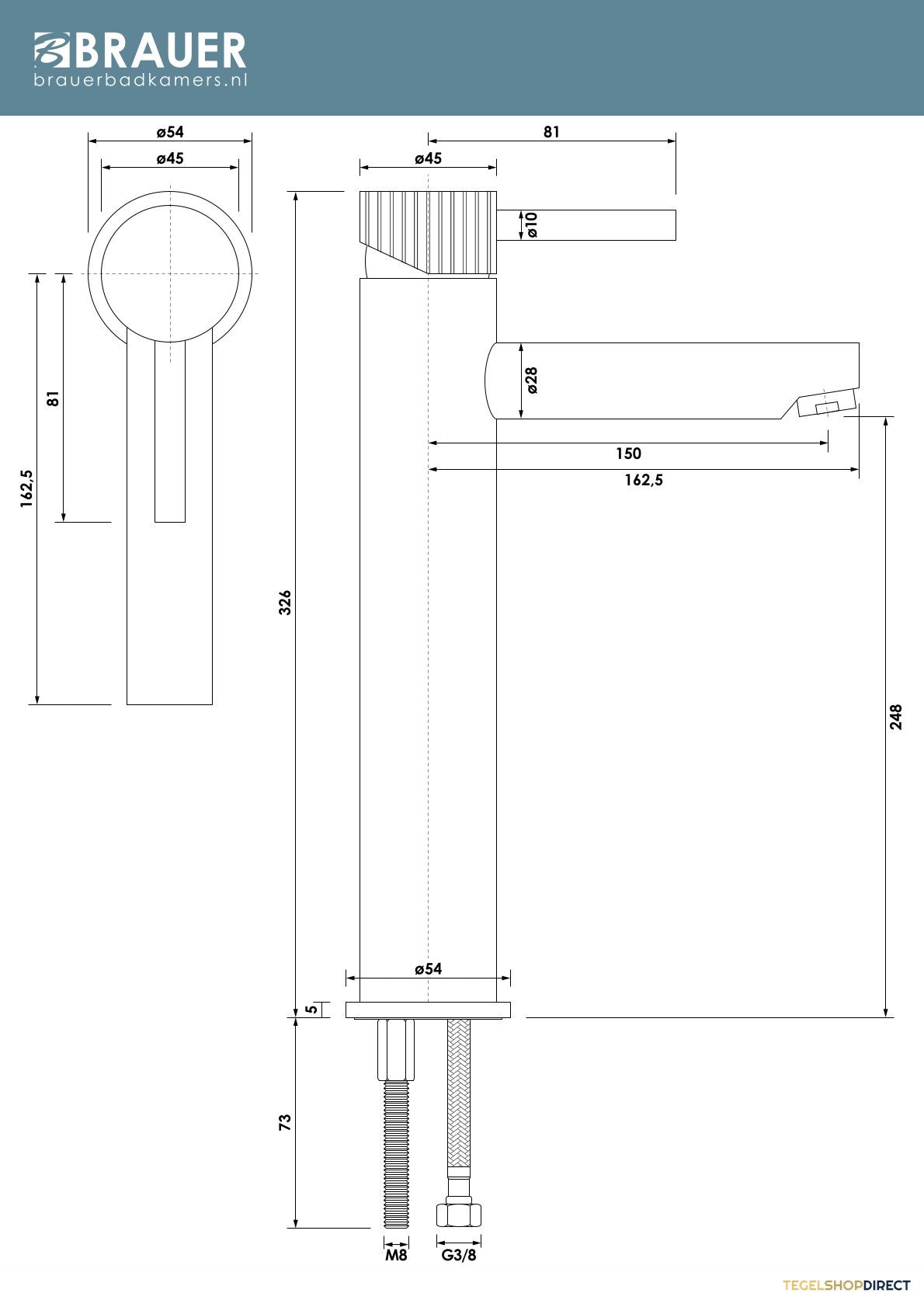 Brauer Stripe verhoogde opbouw wastafelmengkraan model A mat zwart – afbeelding 5