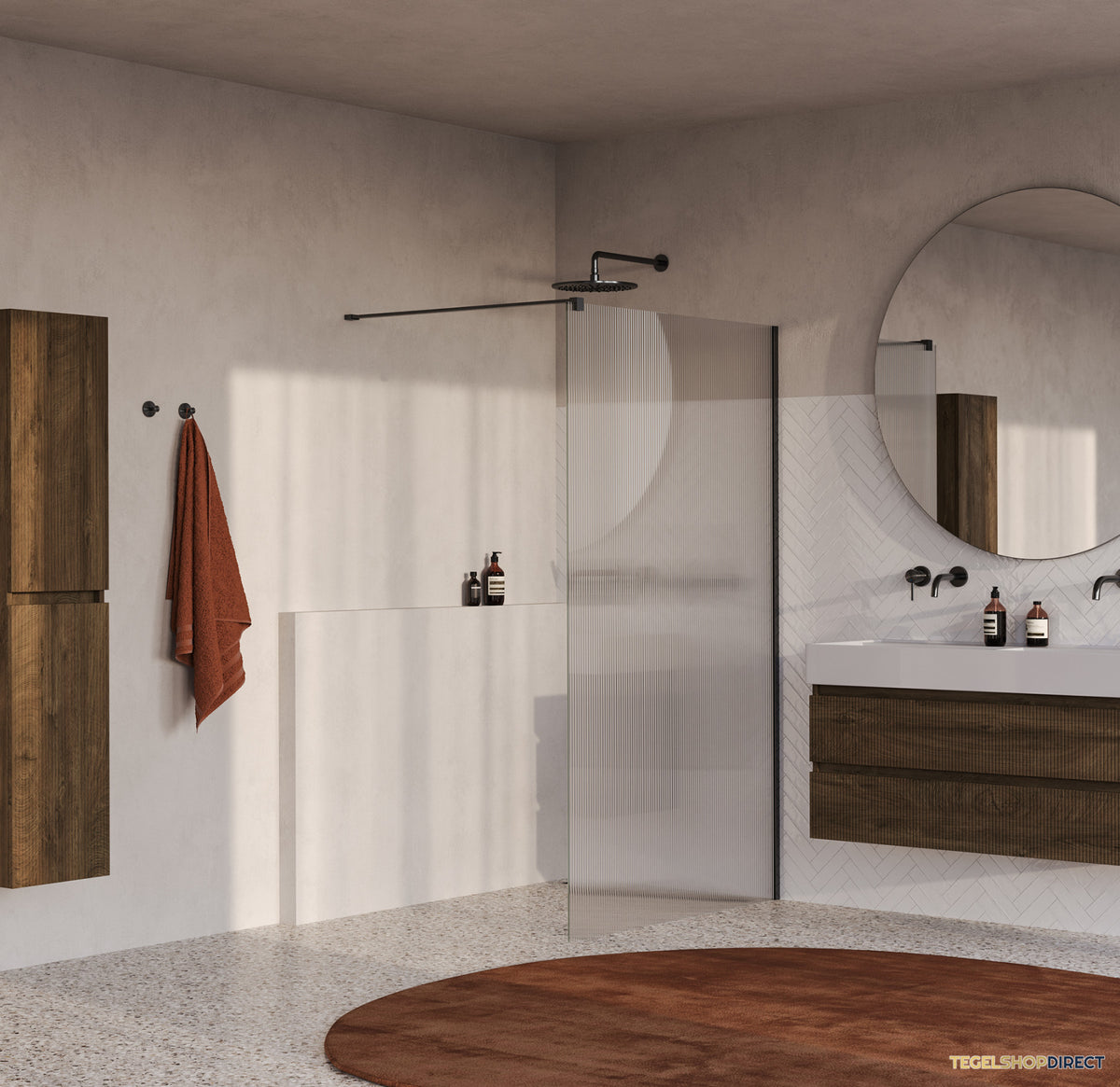 BRAUER Oblivion Flow inloopdouche helder ribbelglas 120x200 incl. glascoating Geborsteld Gunmetal PVD – afbeelding 2