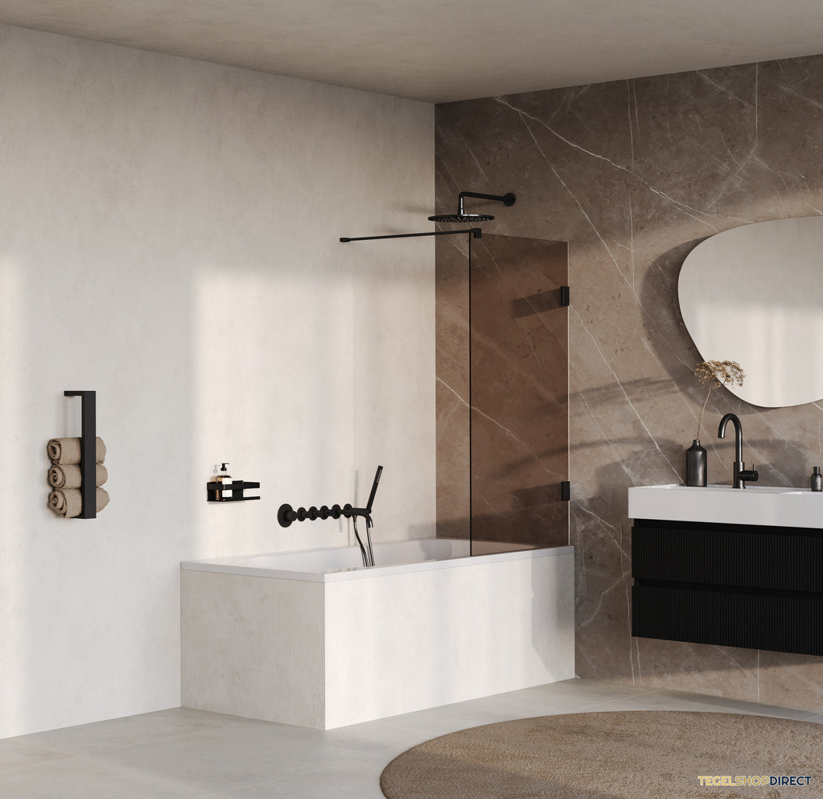 BRAUER Void Badwand 80x140 Brons Glas Incl. Glascoating Mat Zwart – afbeelding 2