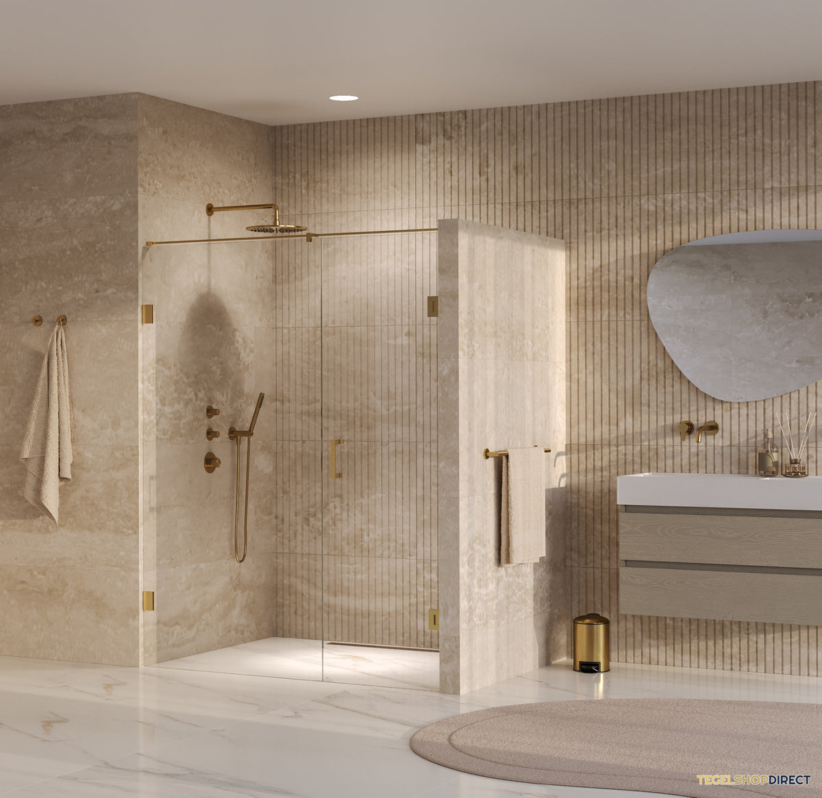 BRAUER Void nisdeur 2-delig helder glas 150x200 omkeerbaar met draaideur 70 aan muur incl. glascoating PVD goud – afbeelding 2