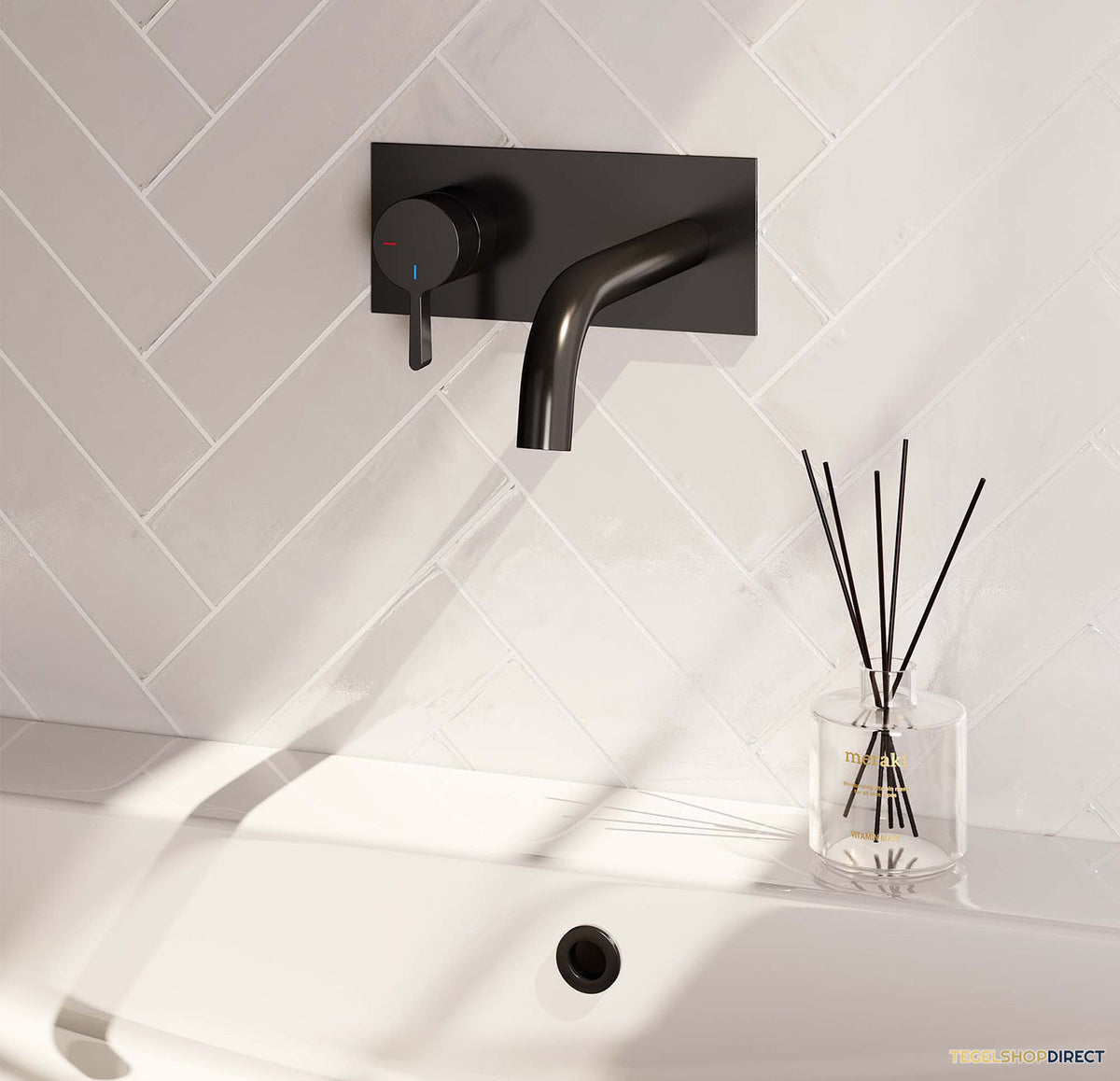 Inbouw Wastafelmengkraan Brauer Black Edition Coldstart Gebogen Uitloop Halfronde Hendel Links Mat Zwart Met Afdekplaat – afbeelding 2
