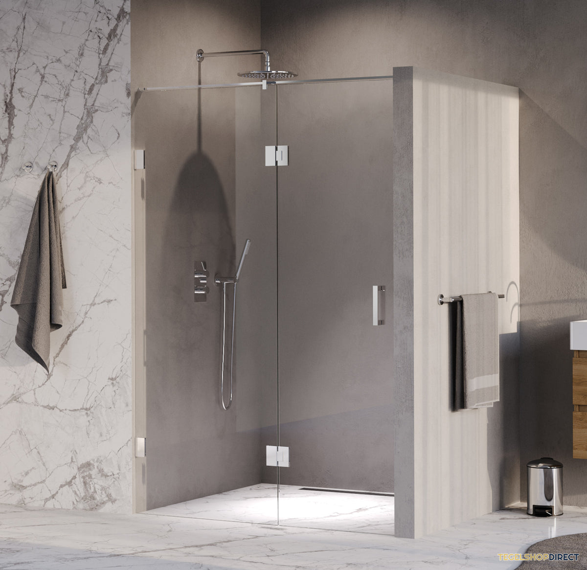 BRAUER Void nisdeur 2-delig helder glas 130x200 omkeerbaar met draaideur 60 aan glas incl. glascoating chroom