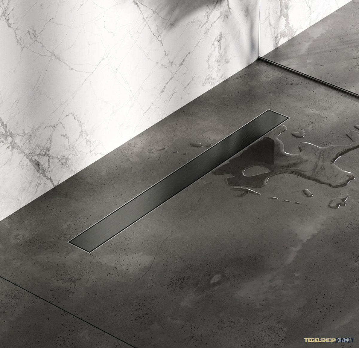 Douchegoot Brauer Geborsteld Gunmetal Inclusief Vloerflens 80x7 cm Zero Tegelinlegrooster Omkeerbaar