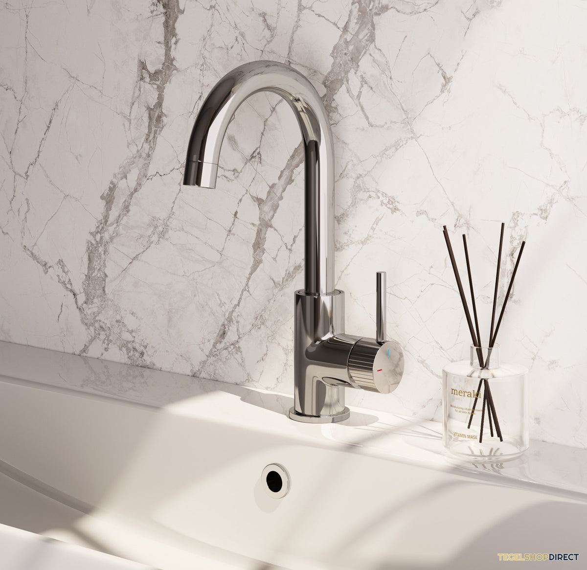 Brauer Stripe hoge opbouw wastafelmengkraan met draaibare ronde uitloop model A chroom – afbeelding 2