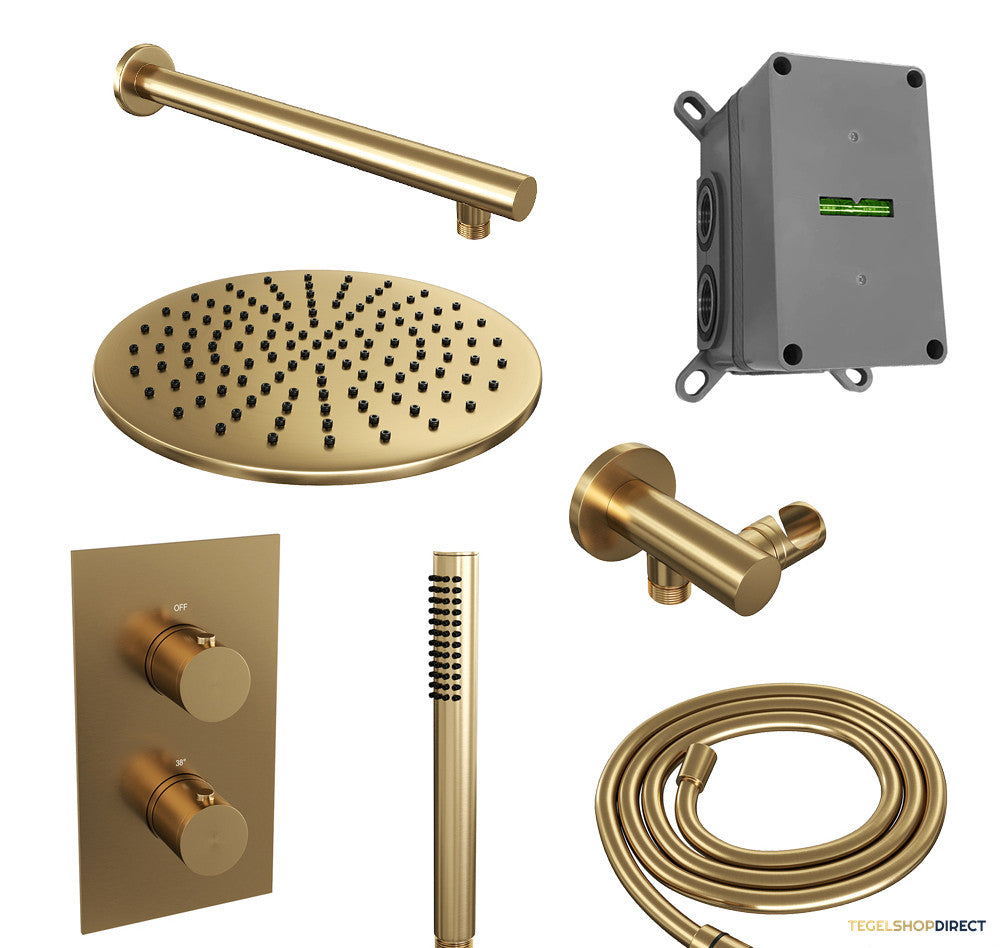 Regendoucheset Inbouw Brauer Gold Edition Thermostatisch 30cm met 3-Weg Omstelling, Wandarm en Staaf Handdouche Geborsteld Goud – afbeelding 2