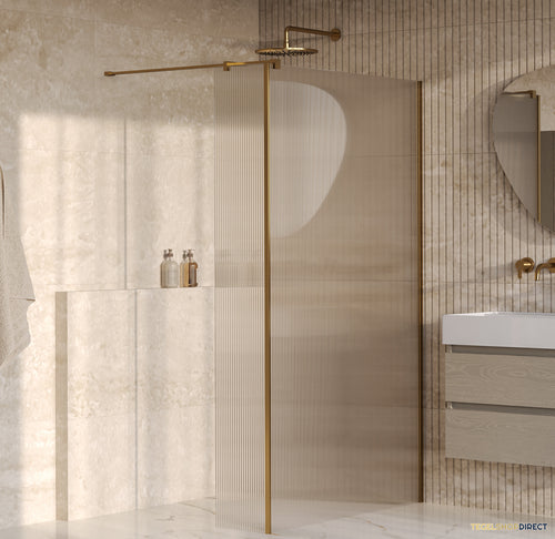 BRAUER Oblivion Flow inloopdouche helder ribbelglas 120x200 met zijwand 30 incl. glascoating Geborsteld Goud PVD