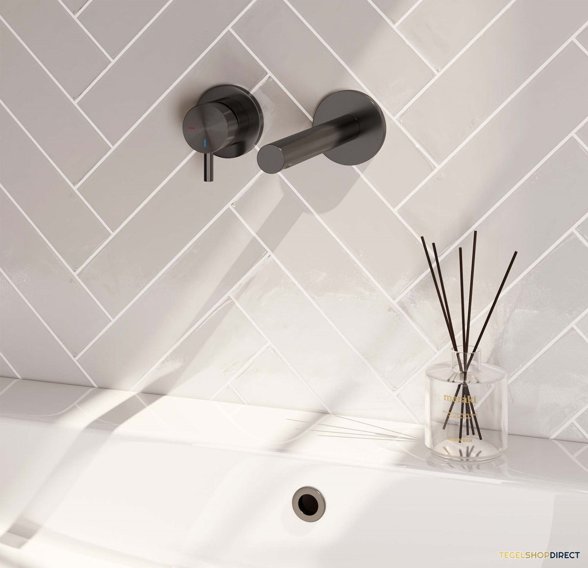 Inbouw Wastafelmengkraan Brauer Gunmetal Edition Coldstart Rechte Uitloop Korte Ronde Hendel Links Geborsteld Gunmetal PVD Met Rozetten – afbeelding 2