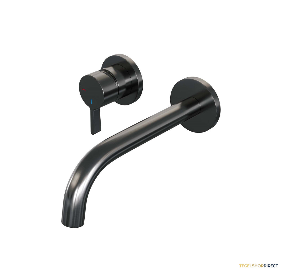 Inbouw Wastafelmengkraan Brauer Gunmetal Edition Coldstart Gebogen Uitloop Halfronde Hendel Links Geborsteld Gunmetal PVD Met Rozetten
