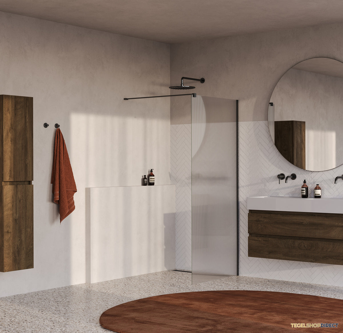 BRAUER Oblivion Flow inloopdouche helder ribbelglas 90x200 incl. glascoating Geborsteld Gunmetal PVD – afbeelding 2