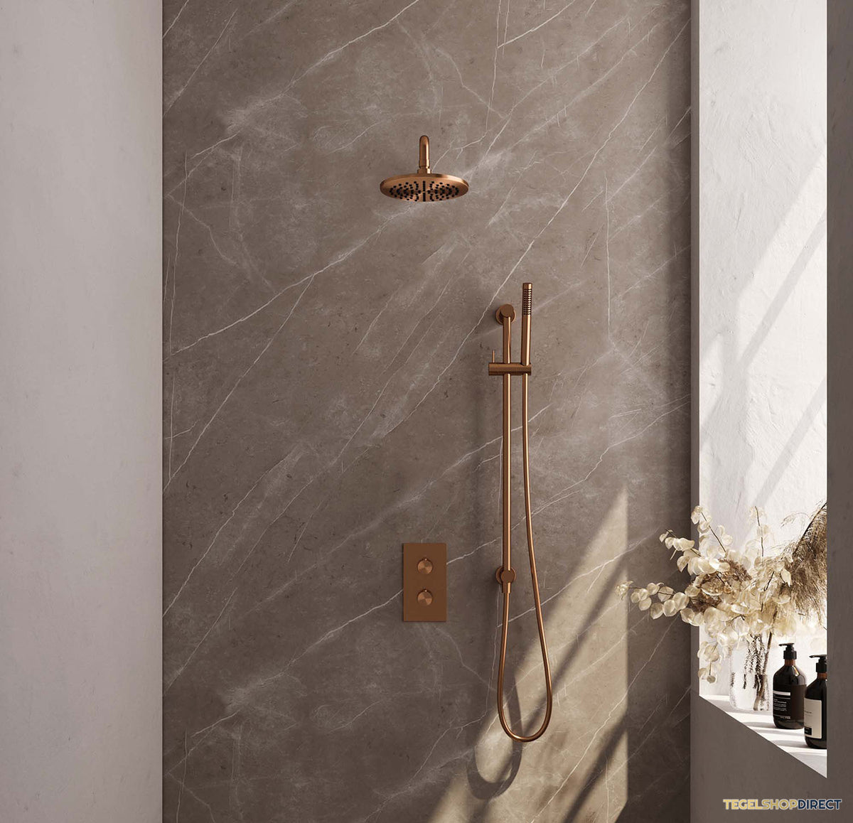 Inbouw Regendouche Set Brauer Copper Edition Gebogen Wanduitloop Ronde Hoofddouche 20 cm Met Glijstang Koper