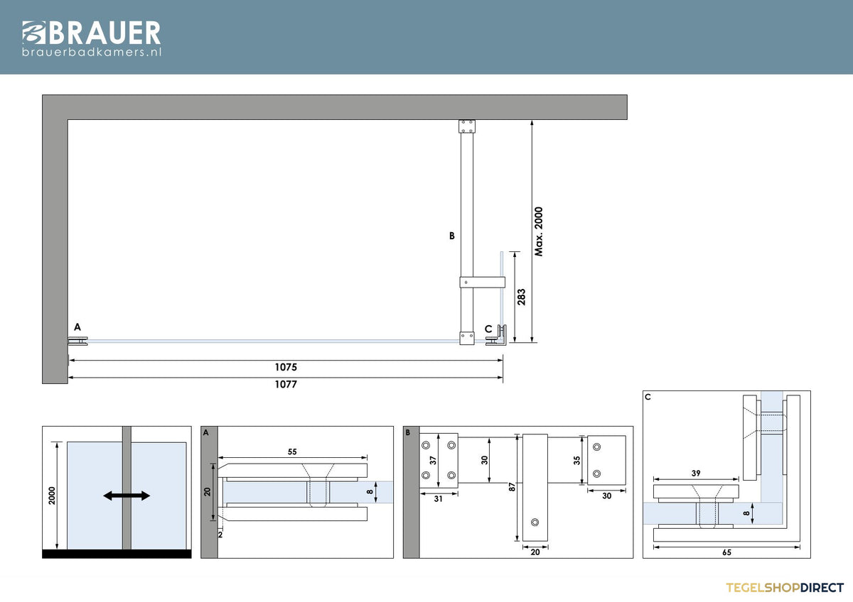 BRAUER Void inloopdouche helder glas 110x200 met 30 zijwand incl. glascoating chroom – afbeelding 6
