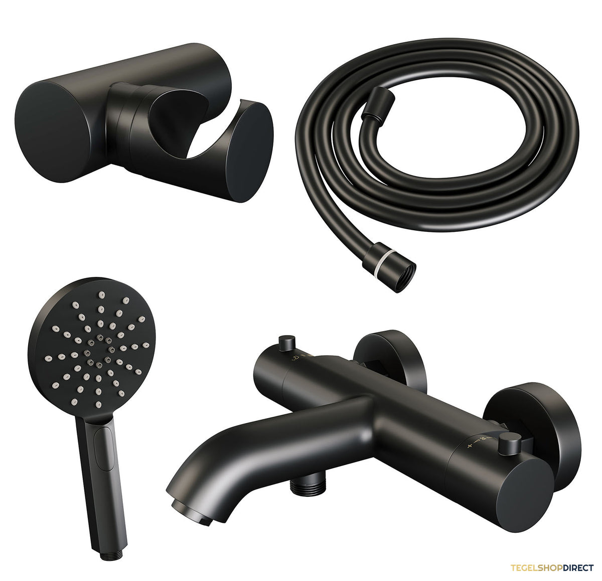 Opbouwset Bad- en Douchekraan Brauer Black Edition Thermostatisch Met Wandhouder En Handdouche 3 Standen Mat Zwart – afbeelding 2