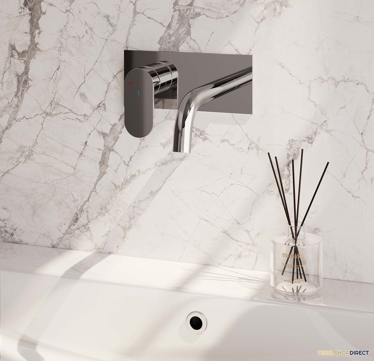 Inbouw Wastafelmengkraan Brauer Chrome Edition Coldstart Gebogen Uitloop Platte Hendel Links Chroom Met Afdekplaat – afbeelding 2