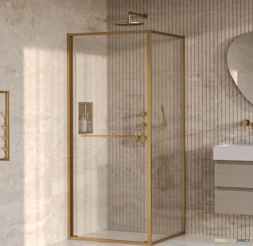 BRAUER Luminis Douchecabine 2-Delig Naar Binnen Draaiend 90x90x200 Omkeerbaar Helder Glas Incl. Glascoating PVD Goud Geborsteld