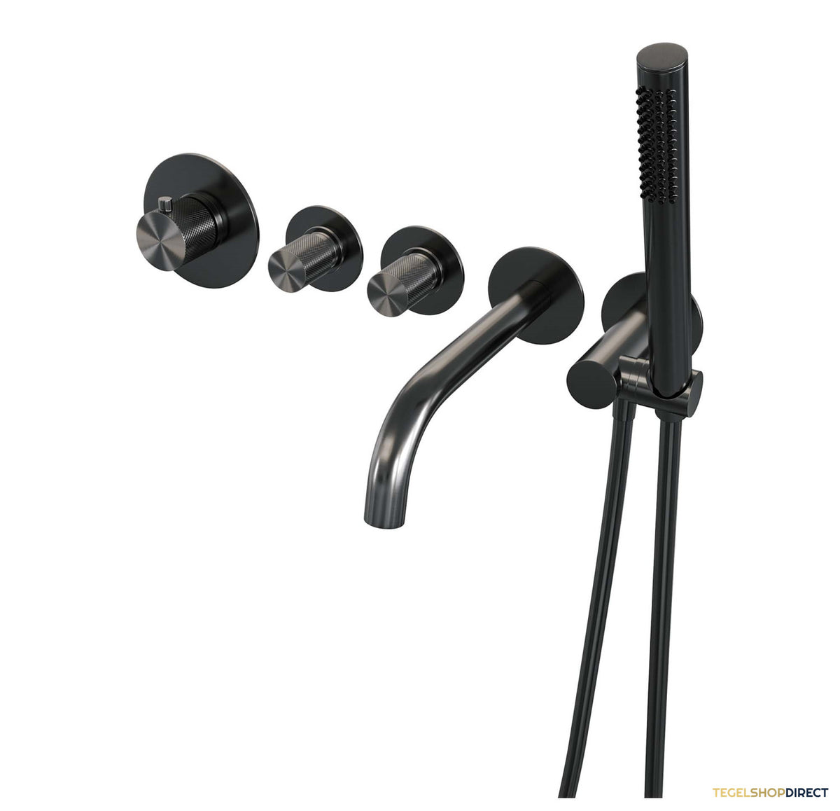 Inbouwthermostaatset Brauer Gunmetal Carving Incl Baduitloop en Staafhanddouche Messing Gunmetal – afbeelding 2