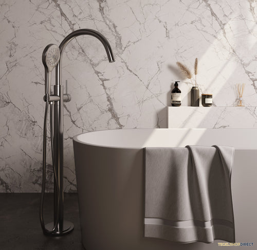 Brauer Stripe vrijstaande badmengkraan SET 02 met 3-standen handdouche en doucheslang RVS-kleurig geborsteld PVD