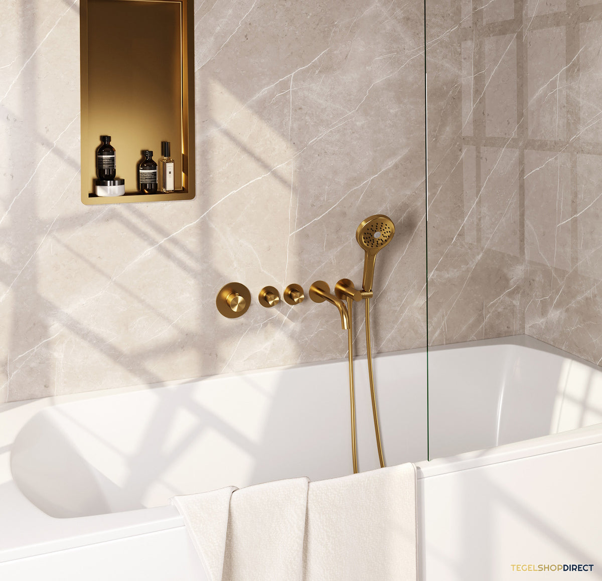 Inbouwthermostaat set Brauer Carving Met Rozetten Incl Baduitloop Geborsteld Goud (Keuze Handdouche) – afbeelding 2