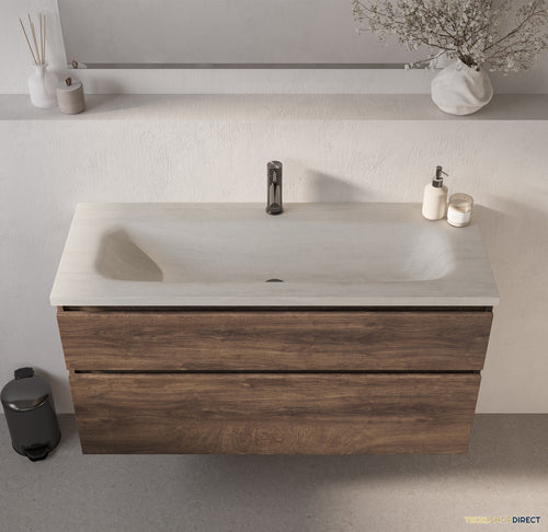 BRAUER Dune Medium wastafel 120 cm met 1 wasbak en 1 kraangat Sintered Stone Ivory Travertin