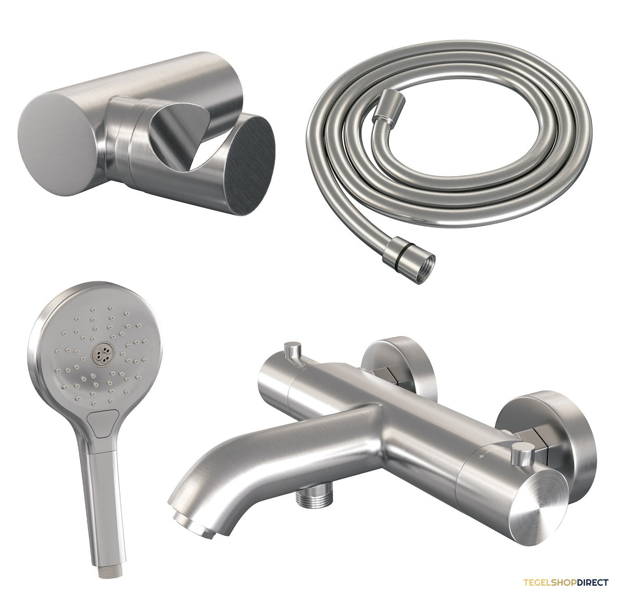 Opbouwset Bad- en Douchekraan Brauer Brushed Edition Thermostatisch Met Wandhouder En Handdouche 3 Standen Geborsteld RVS – afbeelding 2