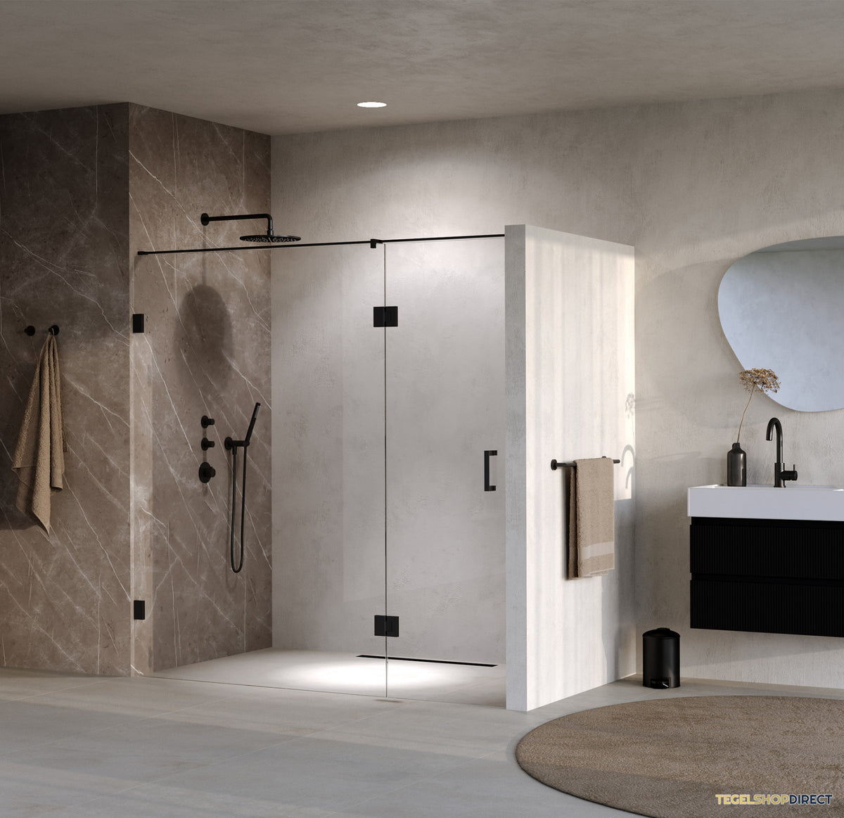 BRAUER Void nisdeur 2-delig helder glas 190x200 omkeerbaar met draaideur 70 aan glas incl. glascoating mat zwart – afbeelding 2