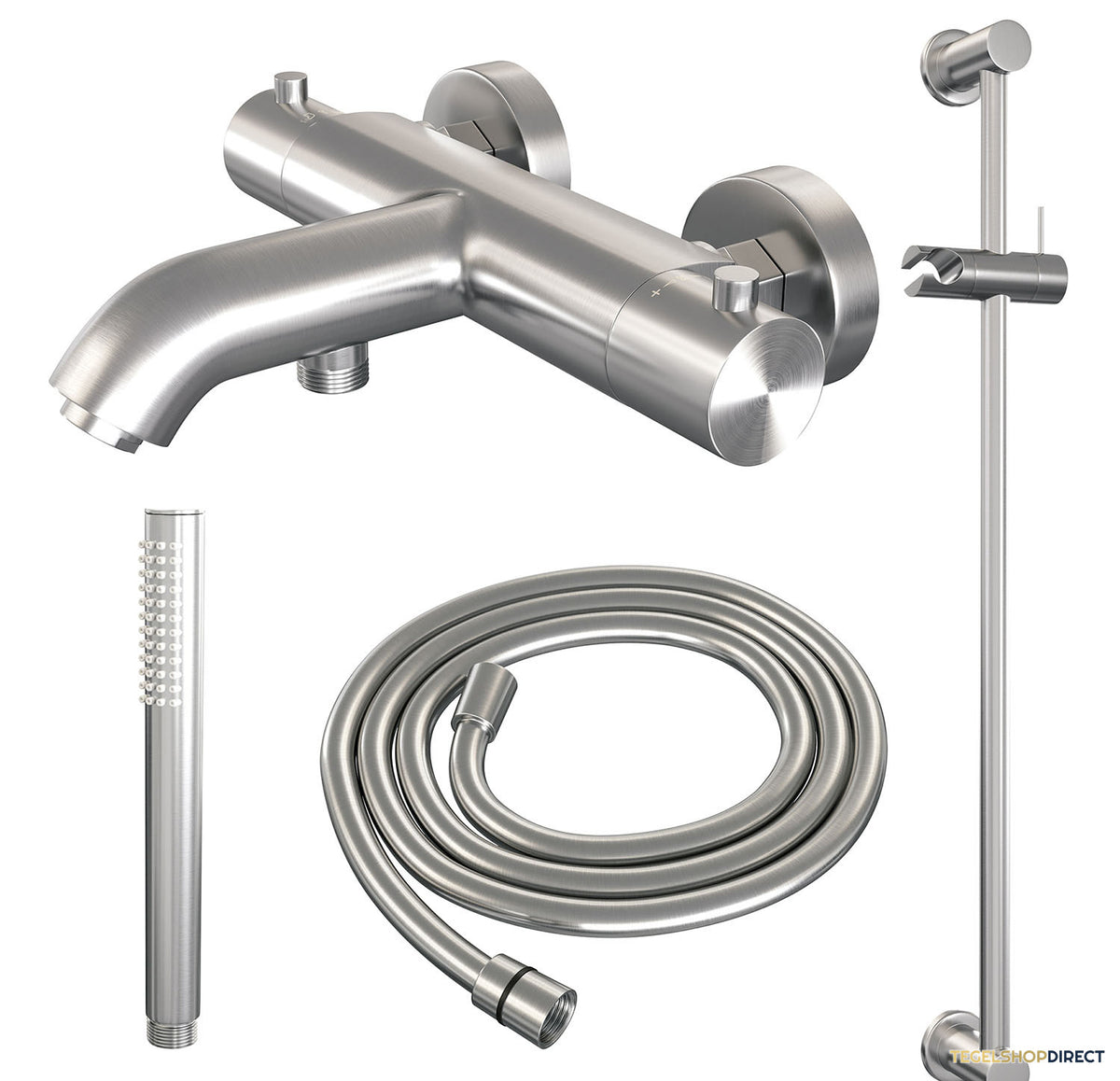 Opbouwset Bad- en Douchekraan Brauer Brushed Edition Thermostatisch Met Glijstang Geborsteld RVS – afbeelding 2