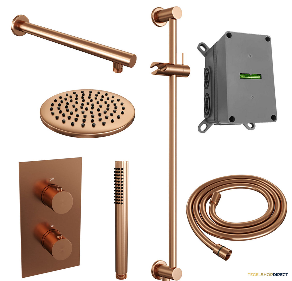 Inbouw Regendouche Set Brauer Copper Edition Wanduitloop Ronde Hoofddouche 20 cm Met Glijstang Koper – afbeelding 2