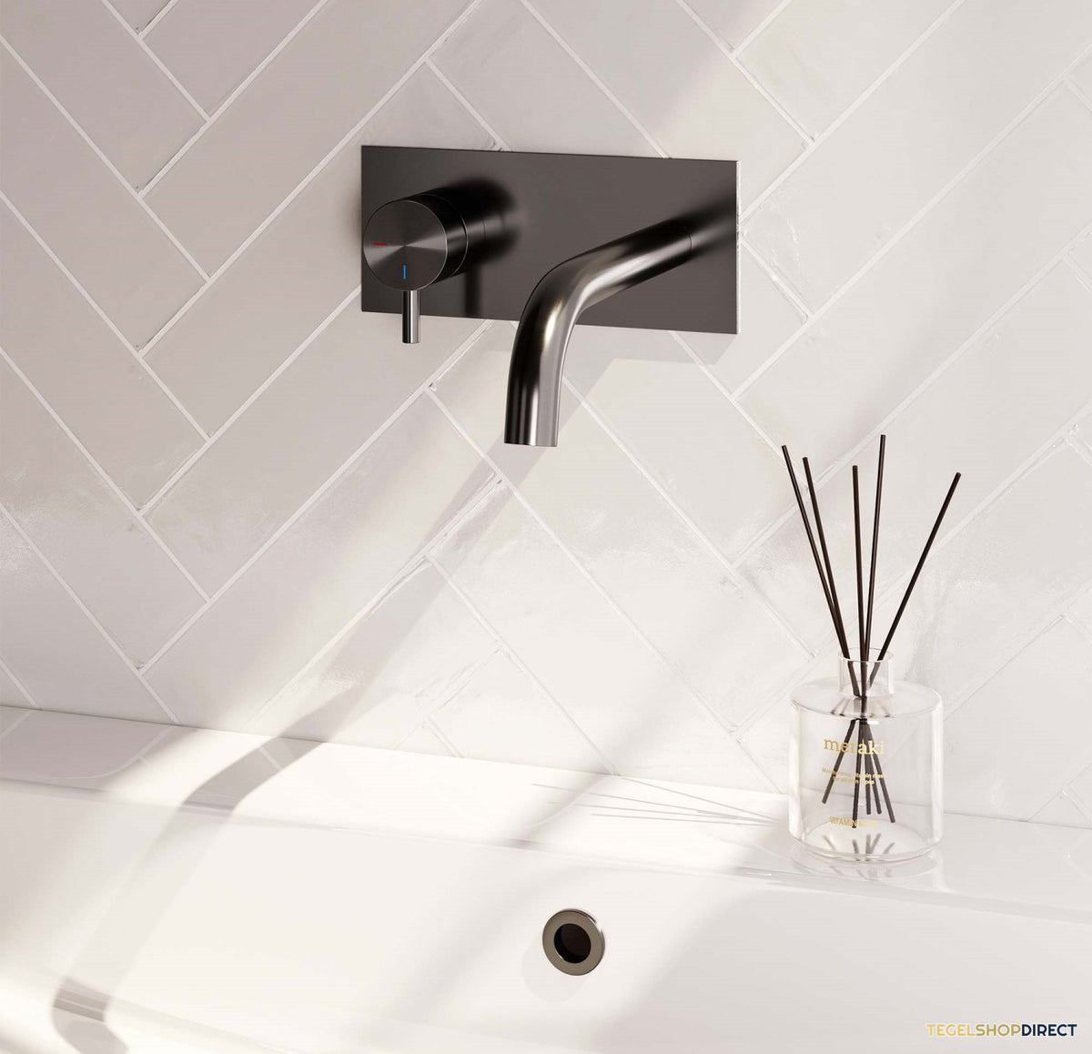 Inbouw Wastafelmengkraan Brauer Gunmetal Edition Coldstart Gebogen Uitloop Korte Ronde Hendel Links Geborsteld Gunmetal PVD Met Afdekplaat – afbeelding 2
