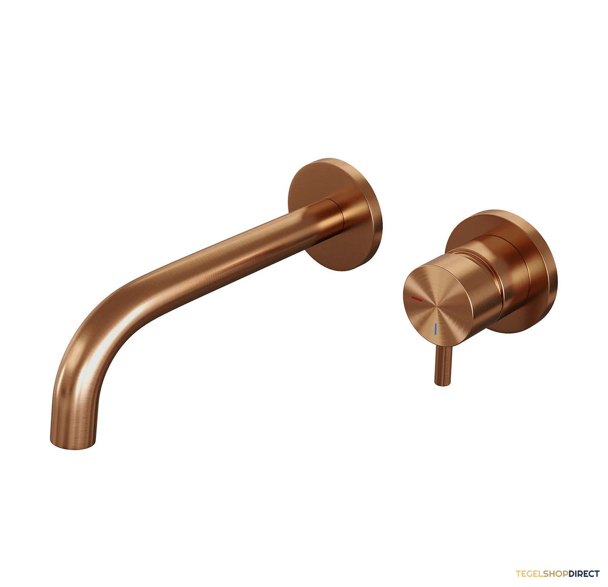 Inbouw Wastafelmengkraan Brauer Copper Edition Coldstart Gebogen Uitloop Korte Ronde Hendel Rechts Geborsteld Koper PVD Met Rozetten