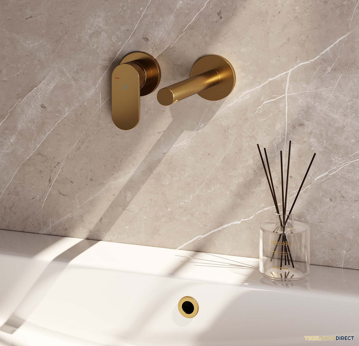 Inbouw Wastafelmengkraan Brauer Gold Edition Coldstart Rechte Uitloop Platte Hendel Links Geborsteld Goud PVD Met Rozetten – afbeelding 2