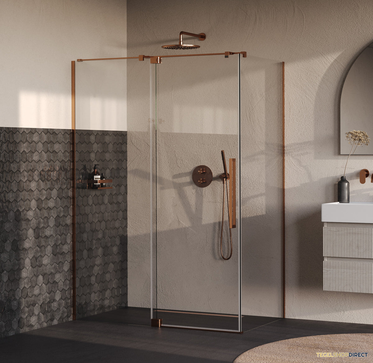 BRAUER Stellar douchecabine met draaideur helder glas 140x80x200 omkeerbaar incl. glascoating PVD koper geborsteld