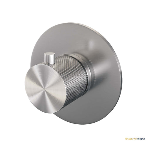 Inbouwthermostaat Brauer Brushed Carving met Ronde knop en Rozet Geborsteld RVS
