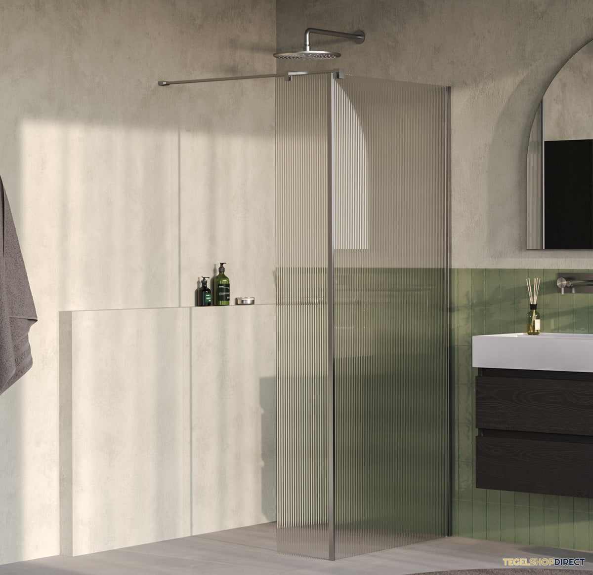 BRAUER Oblivion Flow inloopdouche helder ribbelglas 90x200 met zijwand 30 incl. glascoating Geborsteld RVS PVD