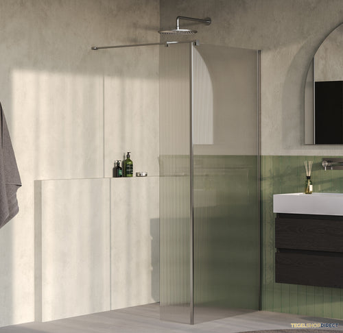 BRAUER Oblivion Flow inloopdouche helder ribbelglas 90x200 met zijwand 30 incl. glascoating Geborsteld RVS PVD