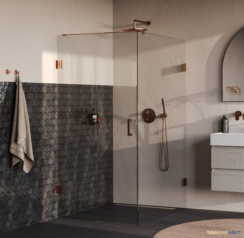 BRAUER Void douchecabine met draaideur helder glas 90x140x200 incl. glascoating PVD koper geborsteld