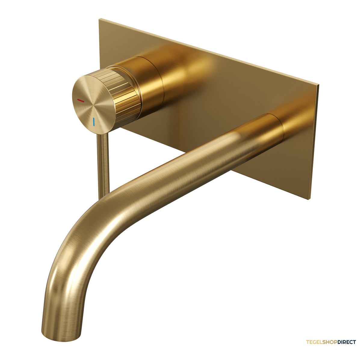 Brauer Stripe inbouw wastafelmengkraan met gebogen uitloop en afdekplaat model A2 goud geborsteld PVD