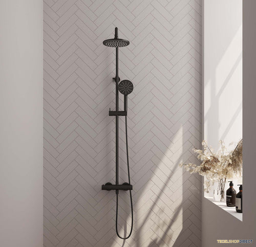 Regendouche Brauer Black Showerpipe met Thermostaat 20cm 3 Standen Mat Zwart