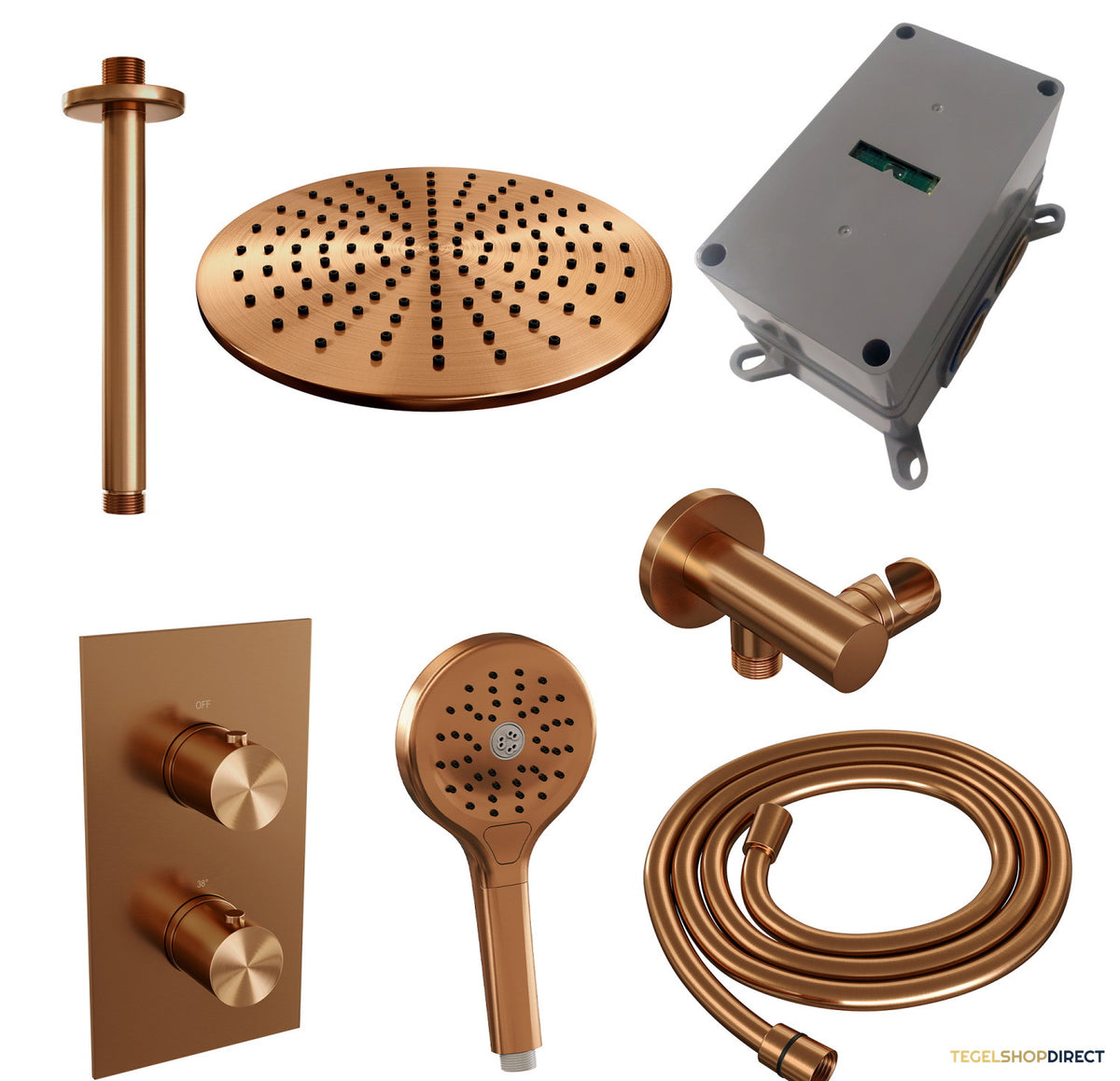 Inbouw Regendouche Set Brauer Copper Edition Plafond Uitloop Ronde Hoofddouche 30 cm Met Handdouche 3 Standen Koper – afbeelding 4