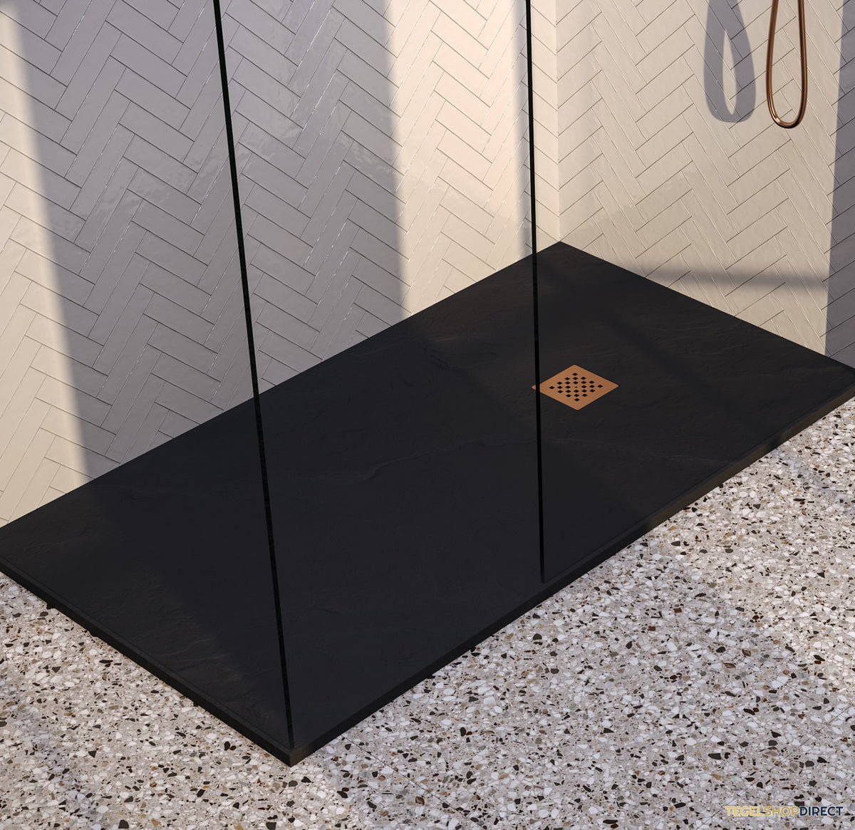 BRAUER Douchebak Asteroid 90x180 incl. antislip en antibacterieel mineraalmarmer mat zwart