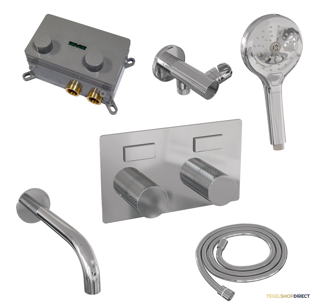 Inbouwthermostaat set Brauer Carving Met Drukknoppen Incl Baduitloop Chroom (Keuze Handdouche) – afbeelding 5