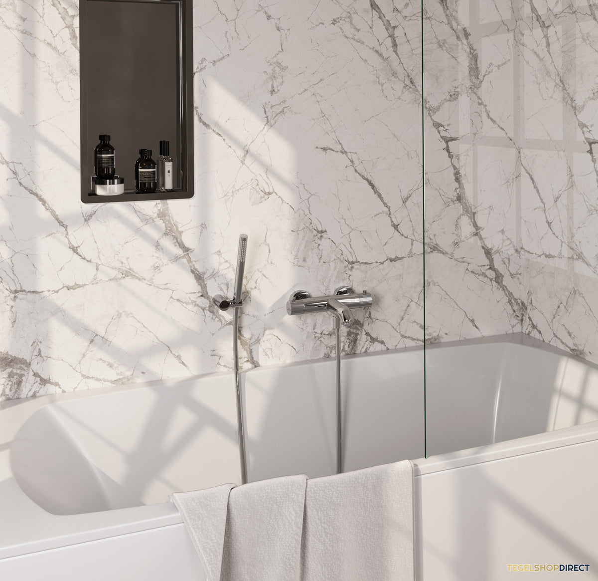 Brauer Stripe opbouw baddouche thermostaatkraan SET 03 met wandhouder en staaf handdouche en doucheslang chroom